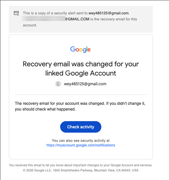 Google security alert screenshot from the vishing attack breakdown